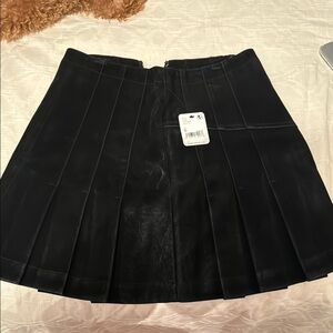 Free People Black Pleated Patent Leather Skirt